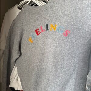Bando Gray Sweatshirt with Colorful 'Feelings' Embroidery Large